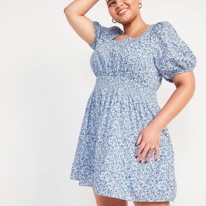 Puff-Sleeve Waist-Defined Smocked Mini Dress for Women